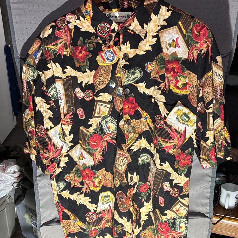 Men's Black Floral Hawaiian Cigar theme Print Shirt